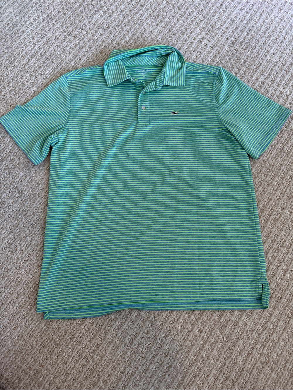 Vineyard Vines Boys Green and Blue Performance Striped Polo